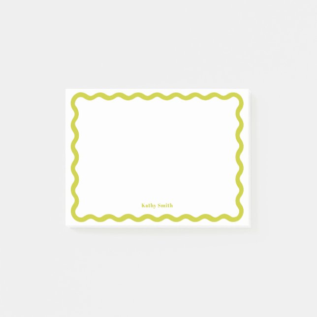Retro Wavy Lime Modern Personalised Stationery Post-it Notes (Front)
