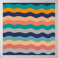 Retro Wavy Lines - Blue Turquoise Orange