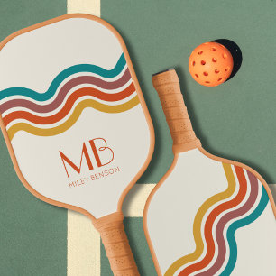 Retro Wavy Lines Cute Monogram Vintage Aesthetic Pickleball Paddle