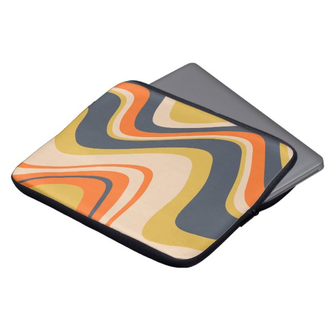 Retro Wavy Lines - Orange, Navy, Yellow, Beige Laptop Sleeve (Front Top)