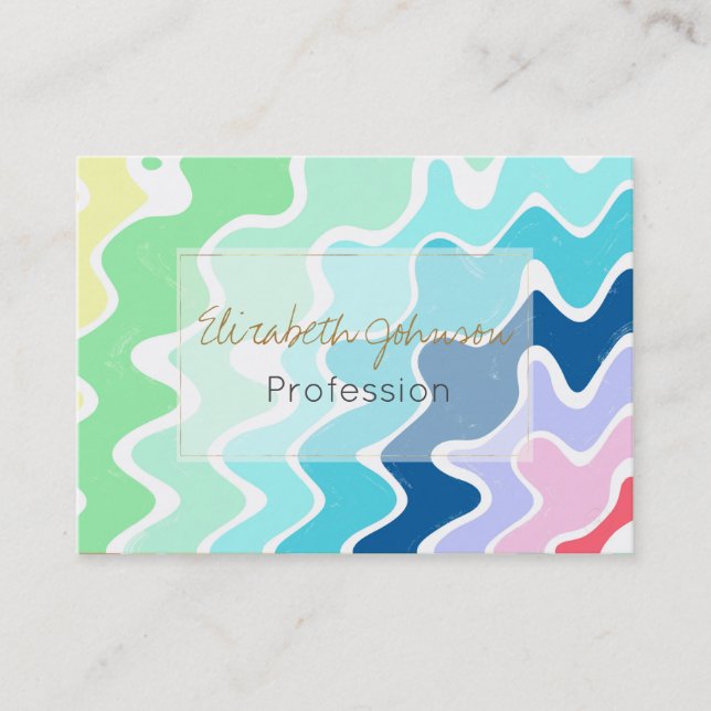 Retro Wavy Lines Pastel Rainbow Colours Pattern Business Card (Front)