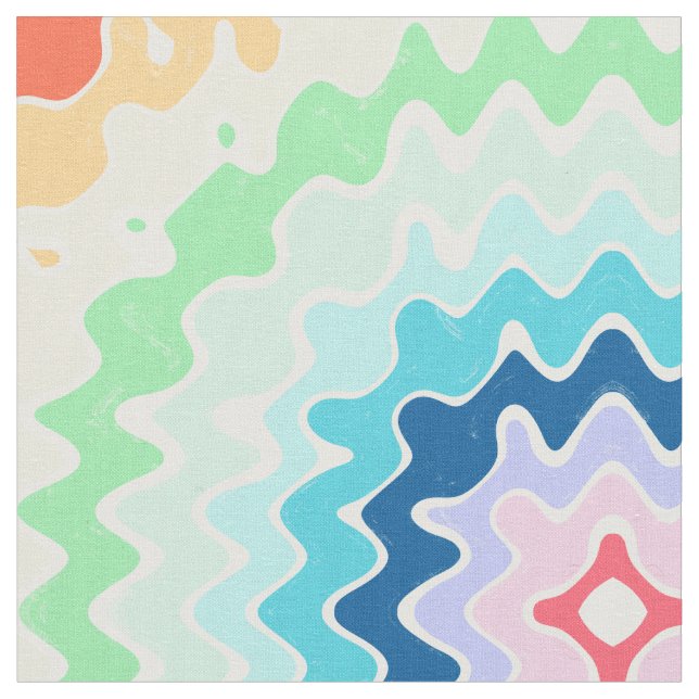 Retro Wavy Lines Pastel Rainbow Colours Pattern Fabric (Close Up)