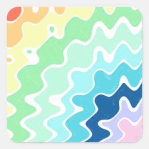 Retro Wavy Lines Pastel Rainbow Colours Pattern Square Sticker