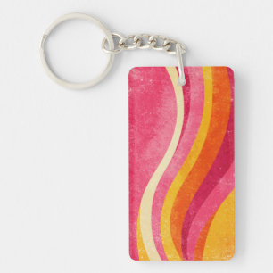 Retro Wavy Lines – Vintage Colour Background Key Ring