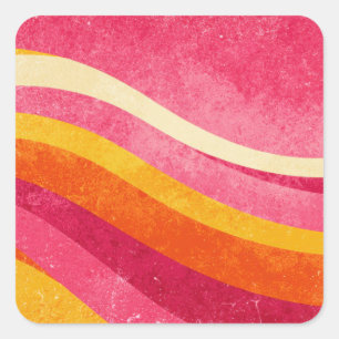 Retro Wavy Lines – Vintage Colour Background Square Sticker