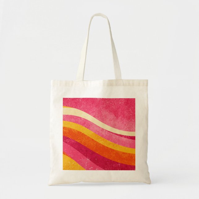 Retro Wavy Lines – Vintage Colour Background Tote Bag (Front)