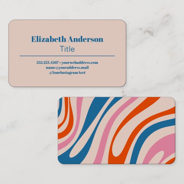 Retro Wavy Loops Modern Abstract Pattern with Pink Business Card (Front/Back)