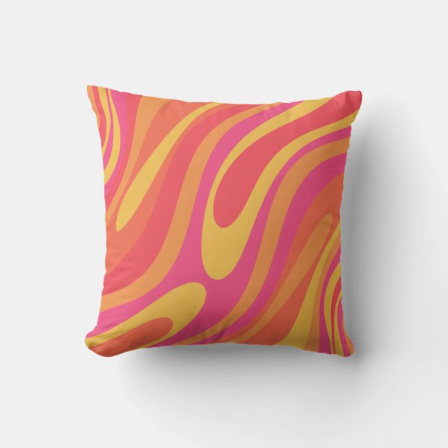 Retro Wavy Loops Trippy Colourful Abstract Pattern Cushion (Front)