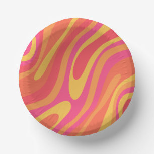 Retro Wavy Loops Trippy Colourful Abstract Pattern Paper Plate