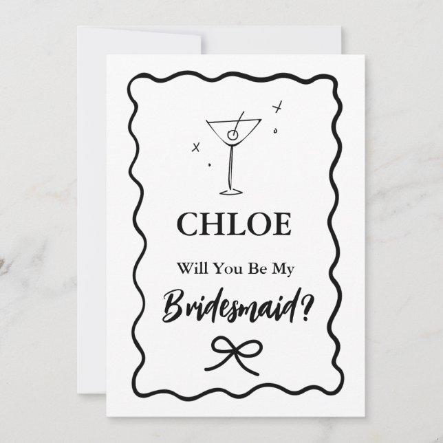 Retro Wavy Martini Glass Bridesmaid Proposal  Invitation (Front)
