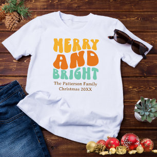 Retro Wavy Merry and Bright Men's Christmas  T-Shirt