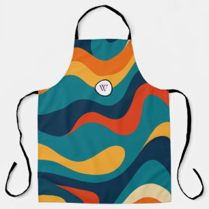 Retro Wavy Pattern Modern Abstract  Apron
