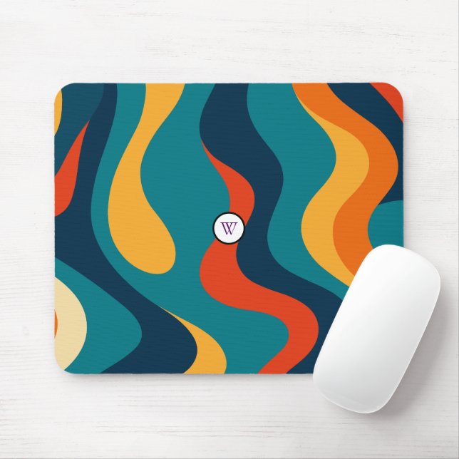 Retro Wavy Pattern Modern Abstract  Mouse Pad (With Mouse)
