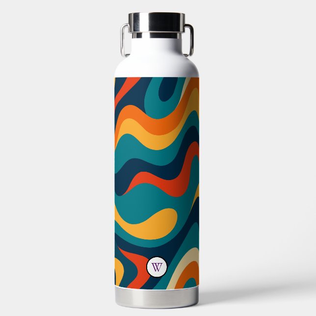 Retro Wavy Pattern Modern Abstract  Water Bottle (Front)