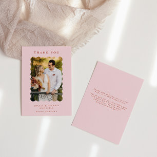 Retro Wavy Photo Blush Wedding Thank You Card