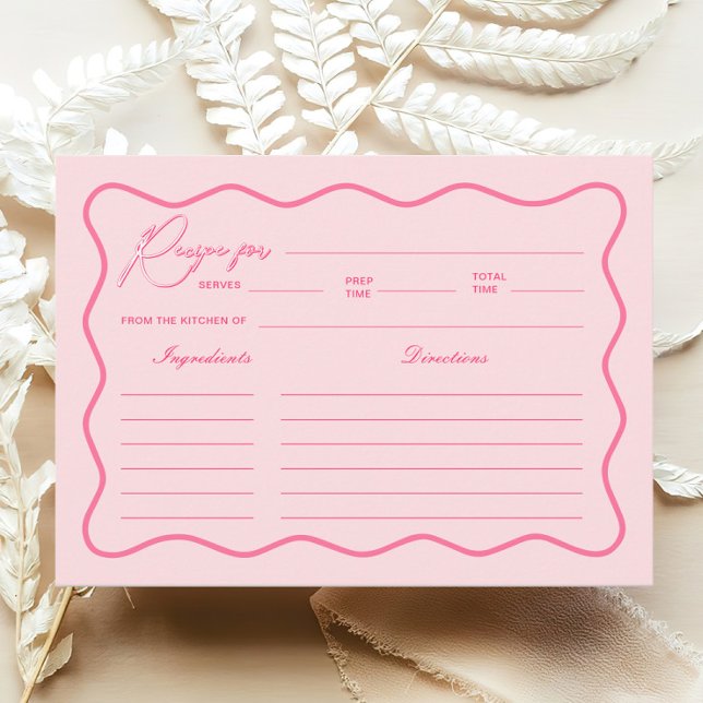 Retro Wavy Pink Bridal Shower Recipe Card (Creator Uploaded)