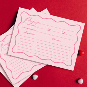 Retro Wavy Pink Bridal Shower Recipe Card