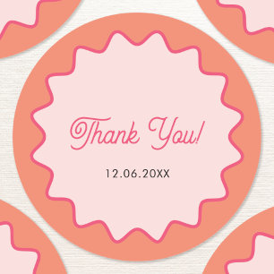 Retro Wavy Pink Curve Thank You Classic Round Sticker