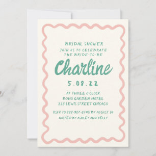 Retro Wavy Pink & Green Handwriting Bridal Shower Invitation