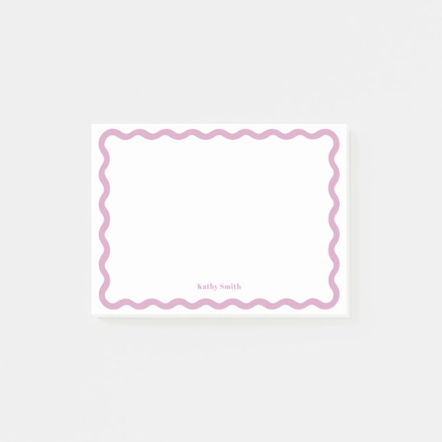 Retro Wavy Pink Simple Personalised Stationery Post-it Notes (Front)