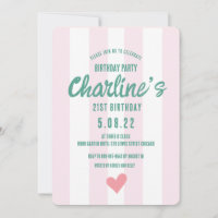 Retro Wavy Pink Striped Handwriting 21St Birthday