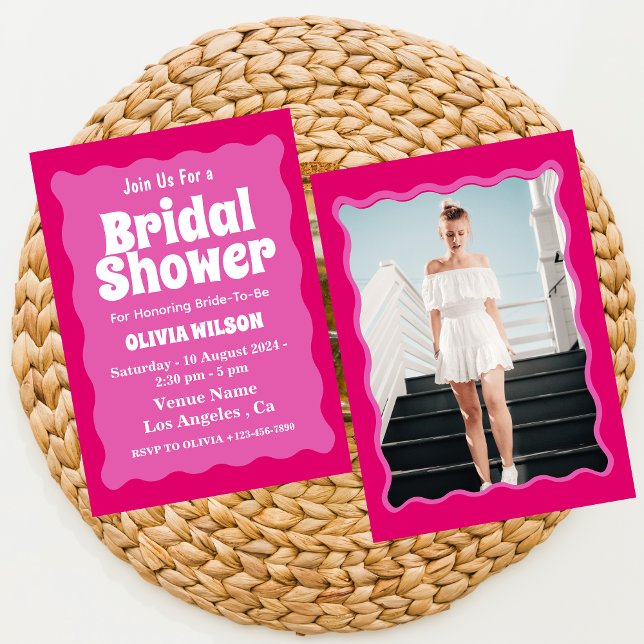 Retro Wavy Pink Wave Curve Modern Bridal Shower  Invitation (Creator Uploaded)