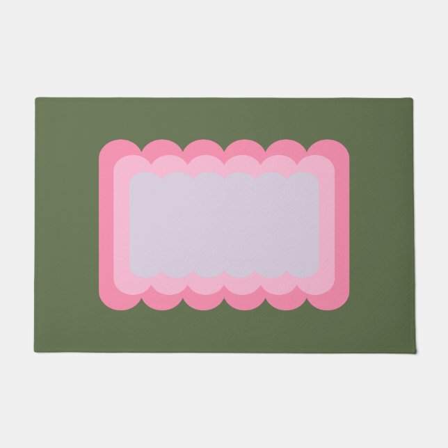 Retro Wavy Shape Green And Pink Doormat (Front)