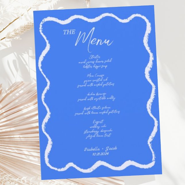 Retro Wavy Squiggle Blue Handwritten Wedding  Menu (Creator Uploaded)