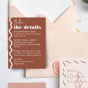 Retro Wavy Squiggly Terracotta Wedding Details Enclosure Card