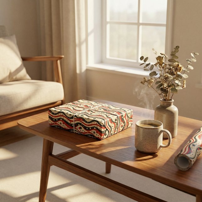 Retro Wavy Stripe Pattern with Stars and Circle Wrapping Paper (Creator Uploaded)