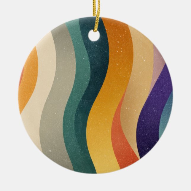Retro Wavy Stripes Abstract Pattern Ceramic Ornament (Front)