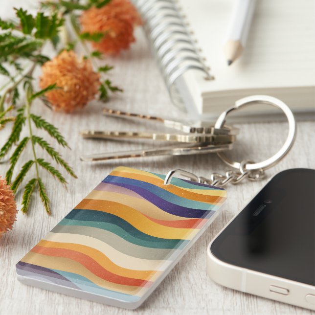 Retro Wavy Stripes Abstract Pattern Key Ring (Front Right)