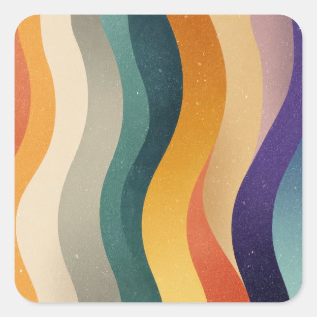 Retro Wavy Stripes Abstract Pattern Square Sticker (Front)