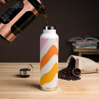 Retro Wavy Stripes Pattern in Orange and Pink Water Bottle