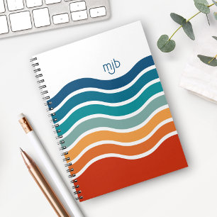 Retro Wavy Stripes Pattern with Any Monogram Notebook