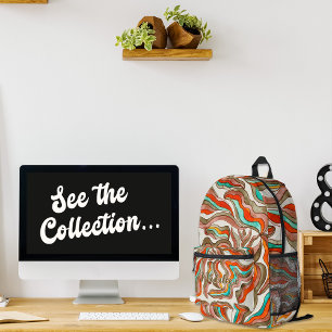 Retro Wavy Stripes Pink Burnt Orange Monogram Name Printed Backpack