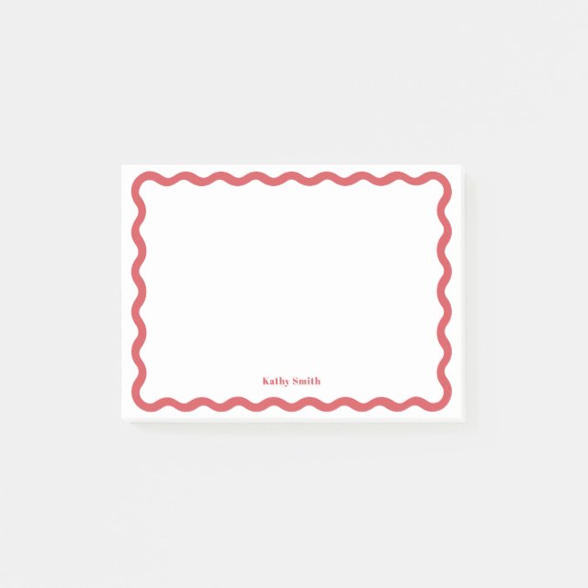 Retro Wavy Stylish Red Personalised Stationery Post-it Notes (Front)