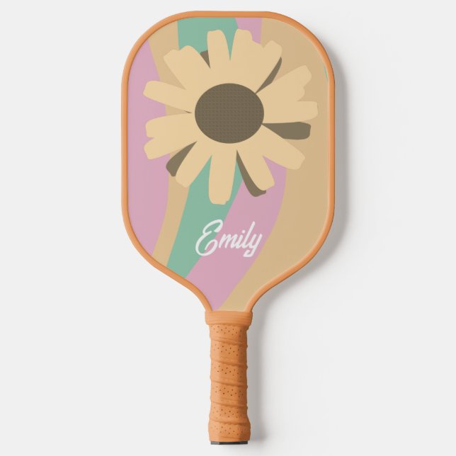 Retro Wavy Sunflower Pattern Pickleball Paddle (Front)