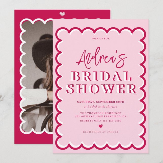 Retro Wavy |  Whimsical Bridal Shower Invitation (Front/Back)
