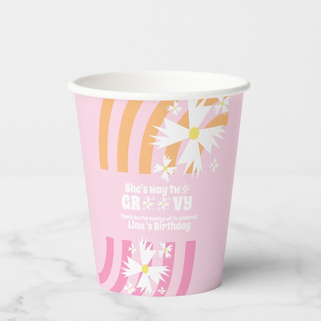 Retro Way Two Groovy Daisy Flower Birthday    Pape Paper Cups (Front)