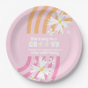 Retro Way Two Groovy Daisy Flower Birthday   Paper Plate