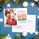 Retro we believe in Santa Christmas family photo Holiday Postcard<br><div class="desc">Send this retro Christmas postcard to share happiness,  love,  a dash of festive cheer,  and a cheery vintage vibe with your loved ones. Add one of your favourite family photos to personalise it and capture the beauty of the season.</div>