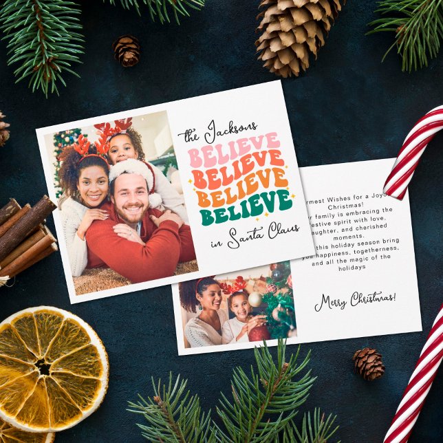 Retro we believe in Santa Claus Christmas family Holiday Card (Creator Uploaded)