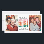 Retro we believe in Santa Claus Christmas family Holiday Card<br><div class="desc">Spread joy,  love,  and a sprinkle of holiday cheer and bring a jolly vintage vibe to your nearest and dearest with this retro Christmas card. Customise it with three of your favourite family photos that capture the magic of the season.</div>