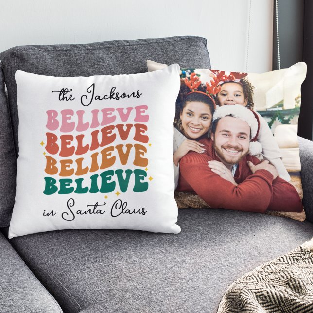 Retro we believe in Santa Claus Christmas photo Cushion (Creator Uploaded)
