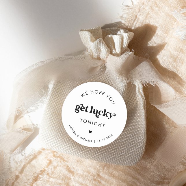 Retro We Hope You Get Lucky Wedding Lottery Favour Classic Round Sticker (Creator Uploaded)