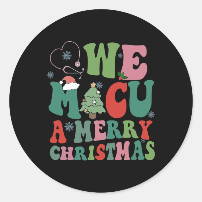 Retro we micu a merry christmas medical icu rn aid classic round sticker (Front)
