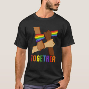 Retro We Rise Together Hand Fist Rainbow LGBT Prid T-Shirt
