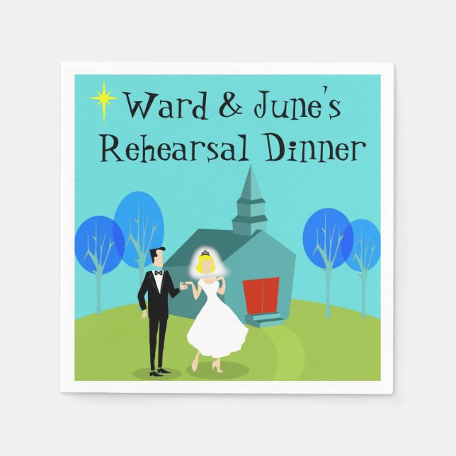 Retro Wedding Couple Rehearsal Dinner Napkins (Front)