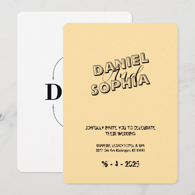 Retro wedding invitation card Cream   (Front/Back)